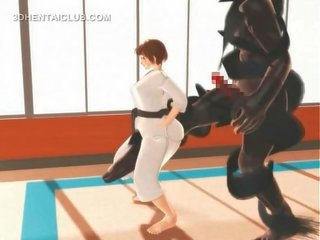 Hentai karate young woman gagging on a massive manhood in 3d